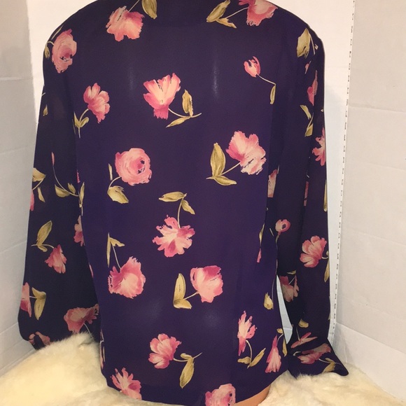 CHAUS•Sheer Silky Secretary Blouse Shirt Top 16 - Picture 5 of 8